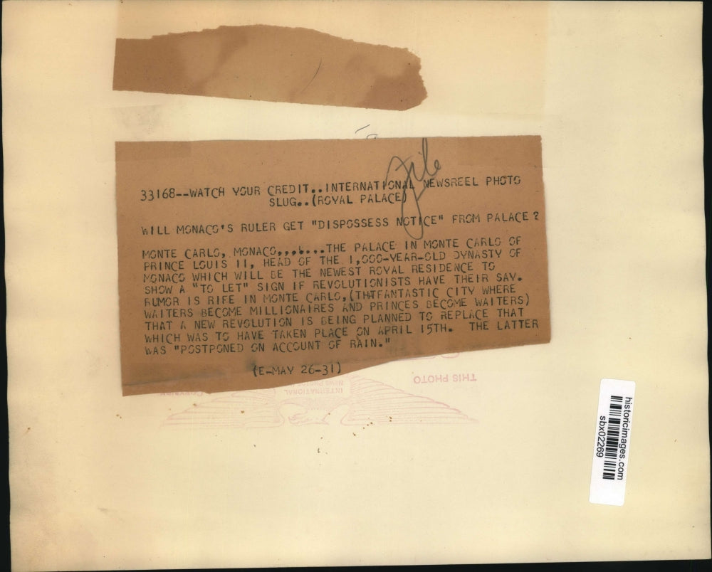 1931 Press Photo The palace in Monte Carlo of Prince Louis II - sbx02269