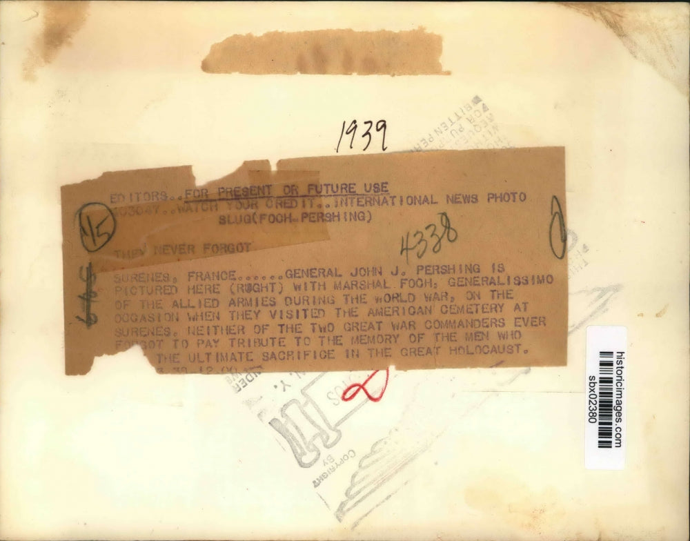 1938 Press Photo Gen John J Pershing & Marshal Foch at Surenes France