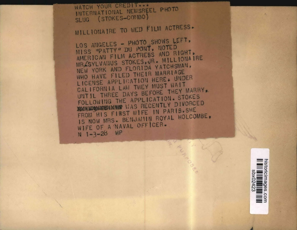 1928 Press Photo Patty Du Pont actress & Sylvanus Stokes Jr to wed in LA