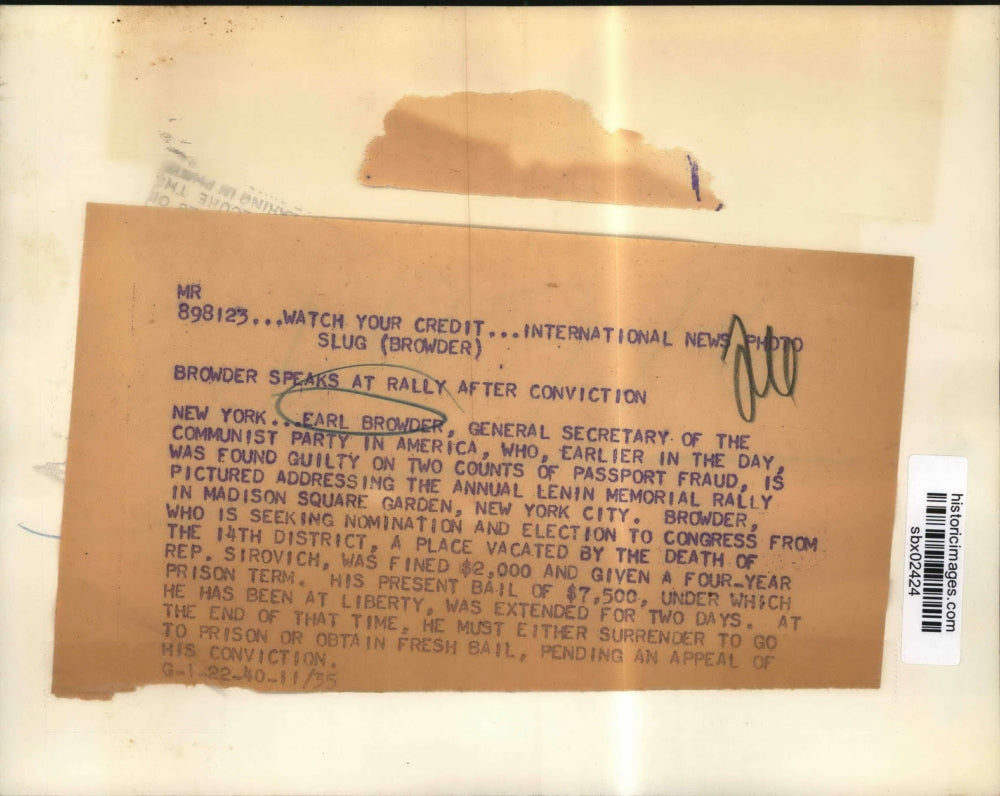 1940 Press Photo Earl Browder head of Communist Party in US at a NY rally