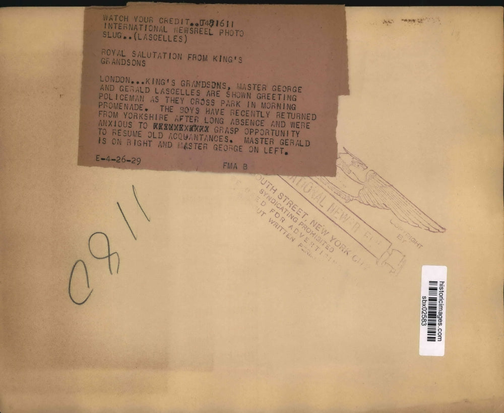 1929 Press Photo George & Gerald Lascelles grandsons of the King in London