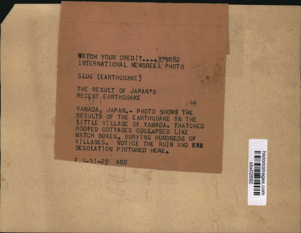 1927 Press Photo Yamada Japan village destroyed by an earthquake - sbx02692