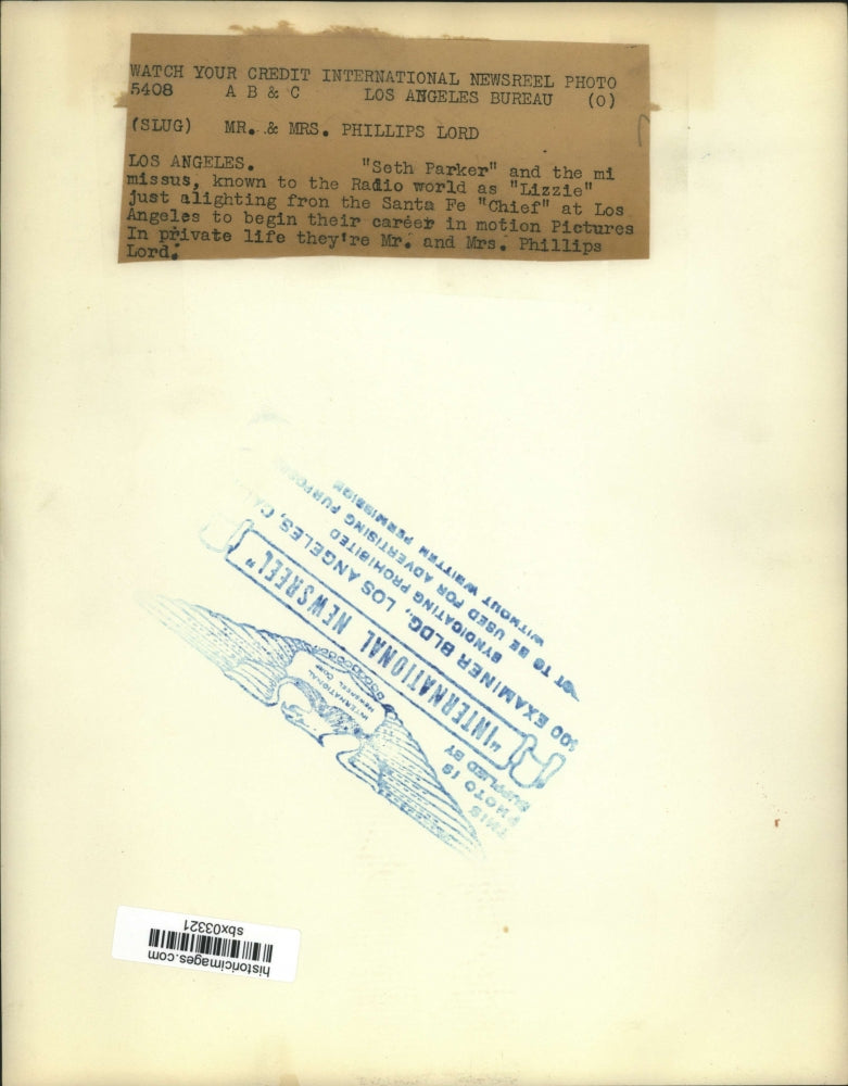 Press Photo Mr. & MRs. Phillips Lord in Los Angeles to film Motion Picture