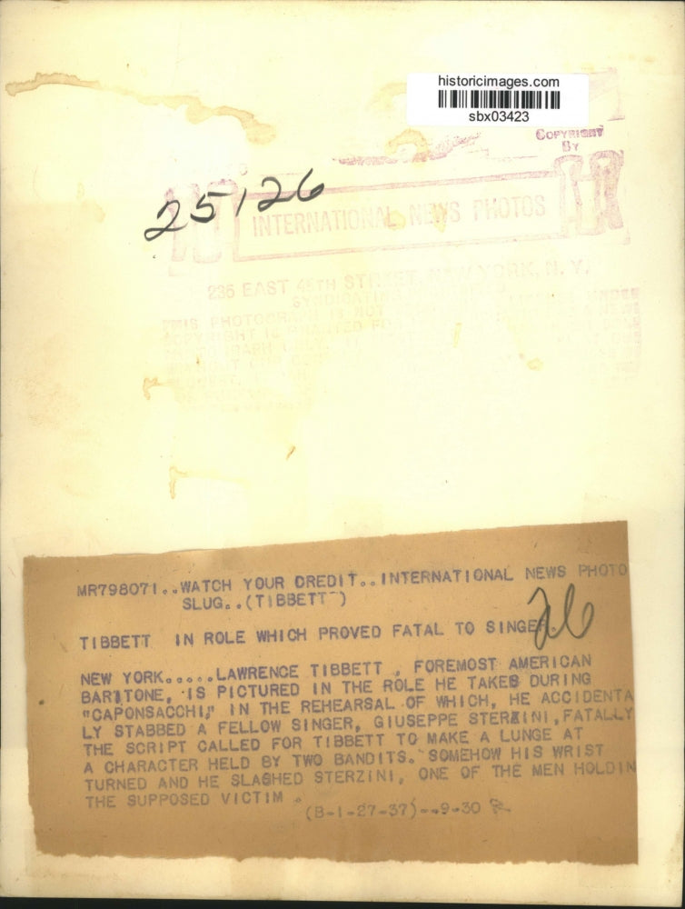 1927 Press Photo Lawrence Tibbett in his Role in Caponsacchiin Role Fatal