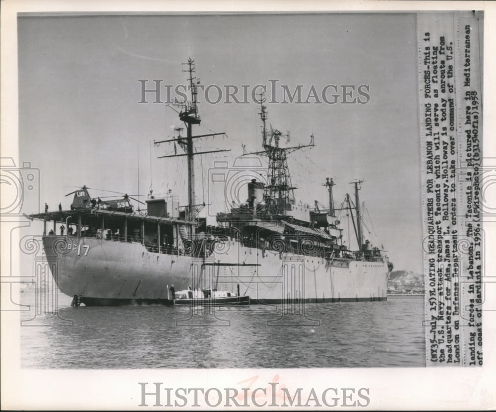 1948 Press Photo U.S. Navy attack Transport Taconic Adm. James Holloway Hdqrts