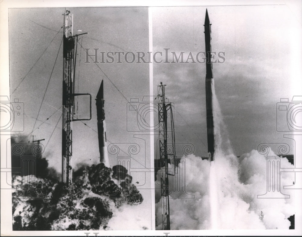 1967 Press Photo Vanguard Test Rocket bursts into flamed after ignition