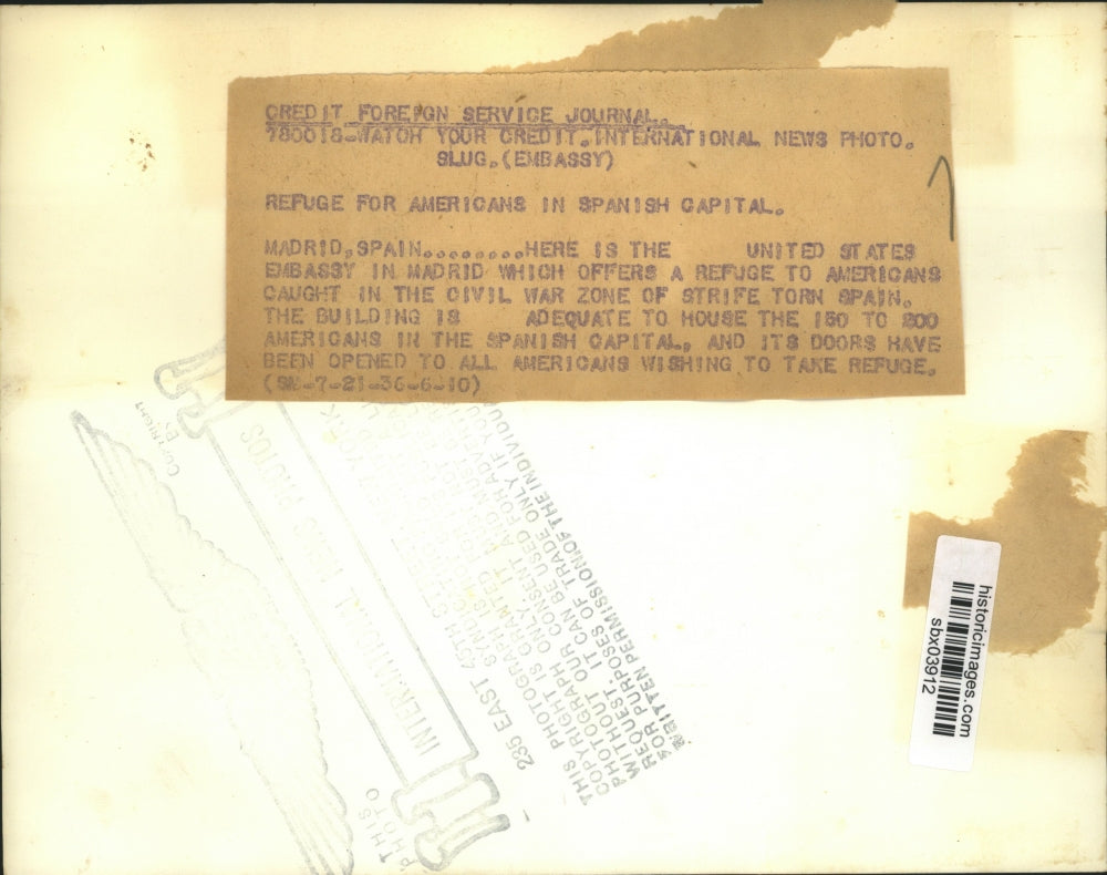 1936 Press Photo United States Embassy in Madrid,Spain - sbx03912