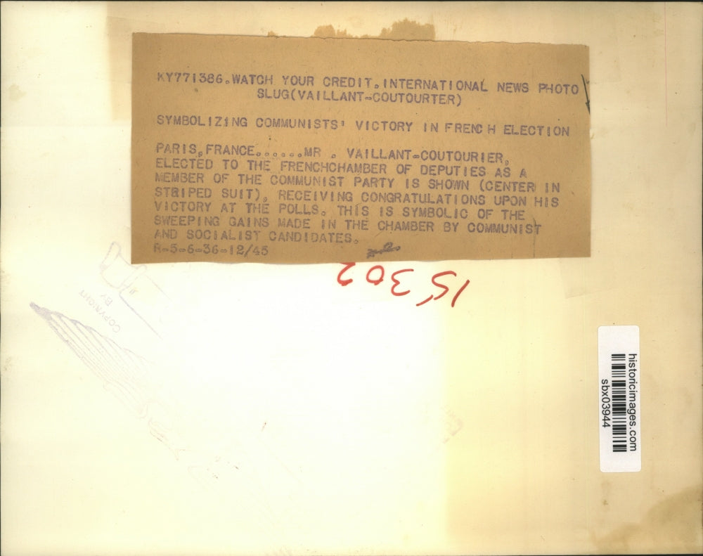 1936 Press Photo Mr. Vaillant-Coutourier elected Frenchchamber of Deputies
