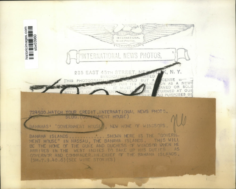 1940 Press Photo Government House in Nassau, Bahamas Duke of Windsor residence