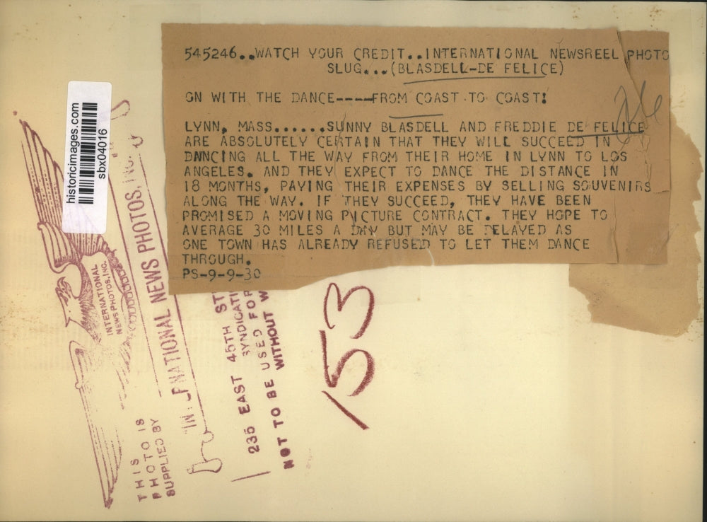 1930 Press Photo Sunny Blasdell & Freddie DeFelice Dancing coast to coast