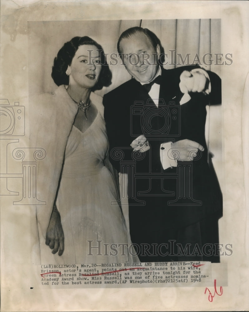 1948 Press Photo Fred Brisson & Rosalind Russell at Academy Award Show