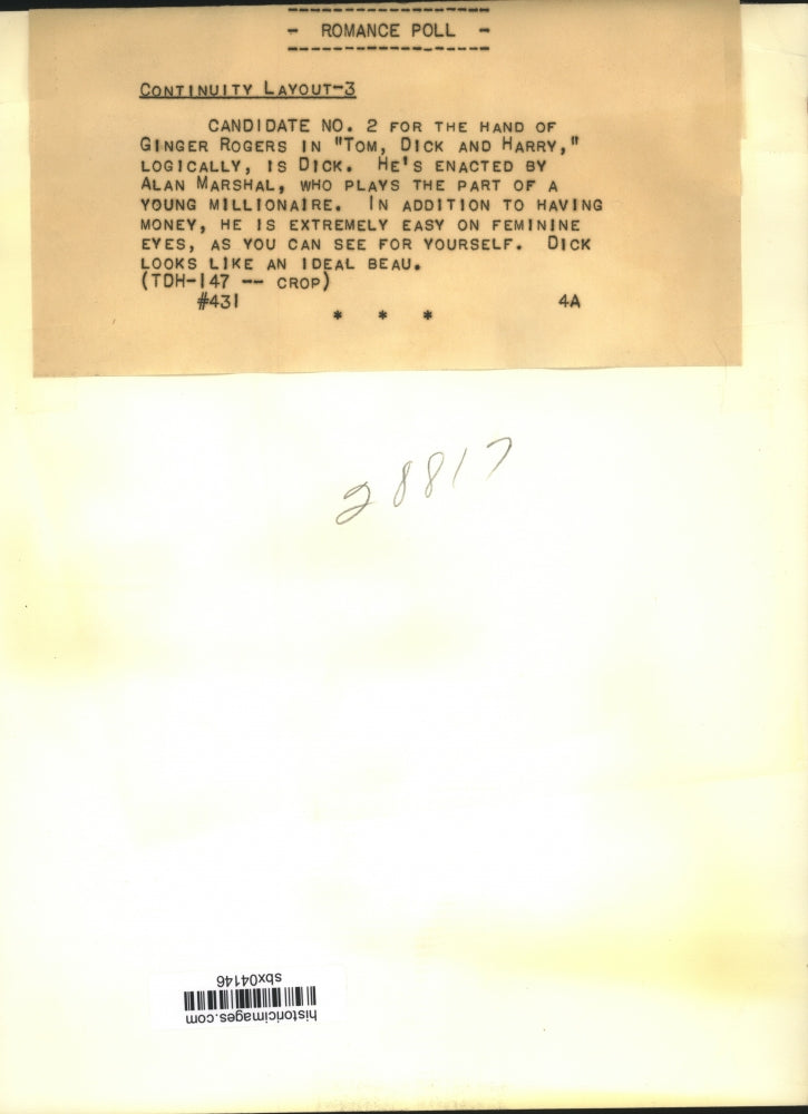 1941 Press Photo Alan Marshal in "Tom, Dick and Harry" - sbx04146