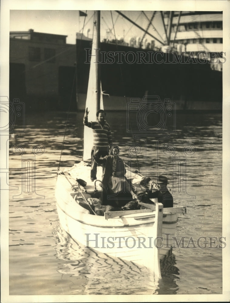 1933 Press Photo Norman Bode, Mrs. Marion Bode,Don Botyette & Cat Boating