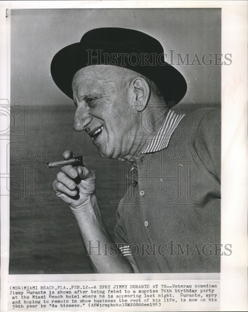 1963 Press Photo Jimmy Durante after being feted to a surprise birthday party