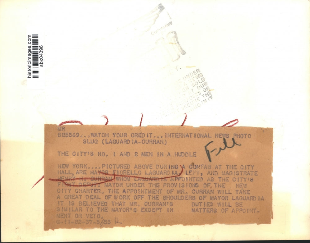 1937 Press Photo Fiorello Laguardia, Henry H. Curran in a confab at NY City Hall