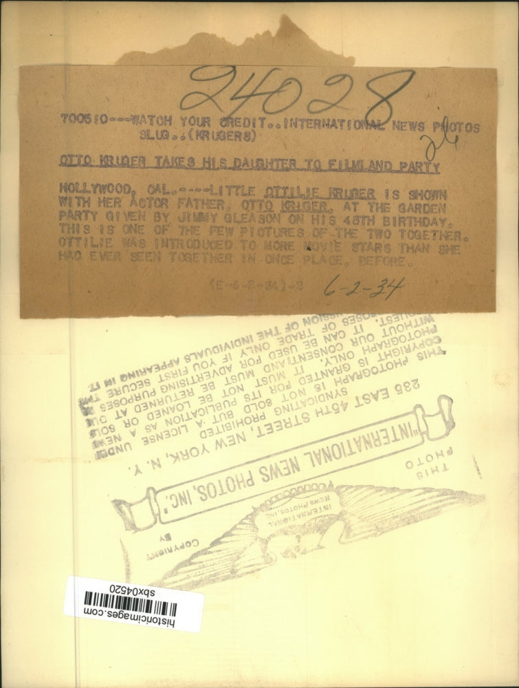 1934 Press Photo Otto Kruger & Daughter Ottilie Kruger at Garden Party