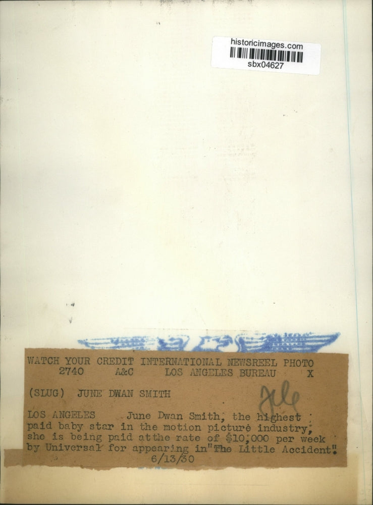 1930 Press Photo June Dwan Smith Actress The Little Accident, highest paid