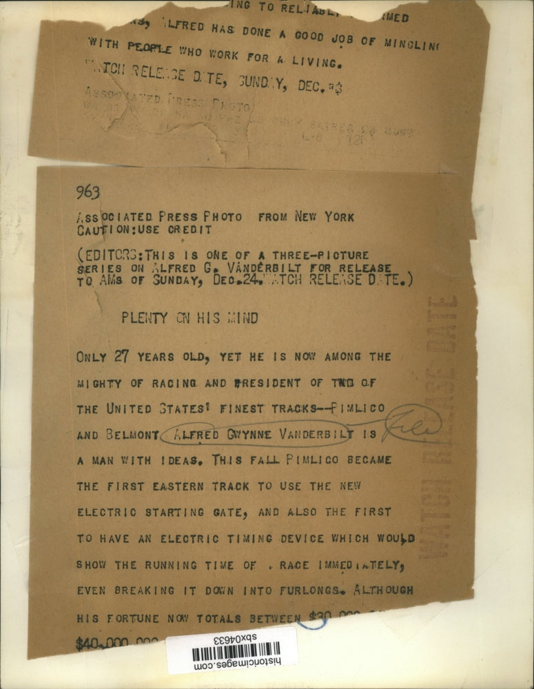 Press Photo Alfred Gwynne Vanderbilt - sbx04633