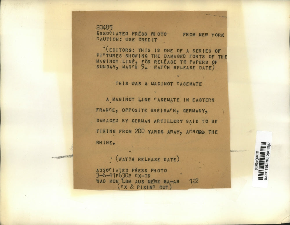 1941 Press Photo Maginot Line Casemate in Eastern France Damaged by Germany