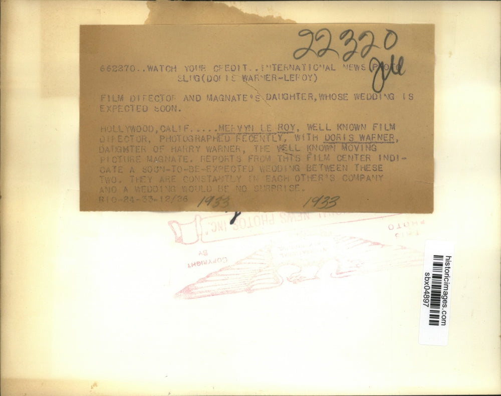 1933 Press Photo Director Mervyn Le Roy & Doris Wafner engaged to be married