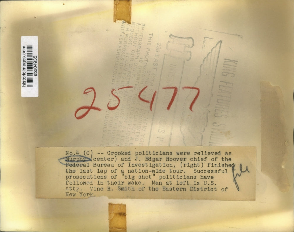 Press Photo Murphy, J. Edgar Hoover finish last lap of a nationwide tour