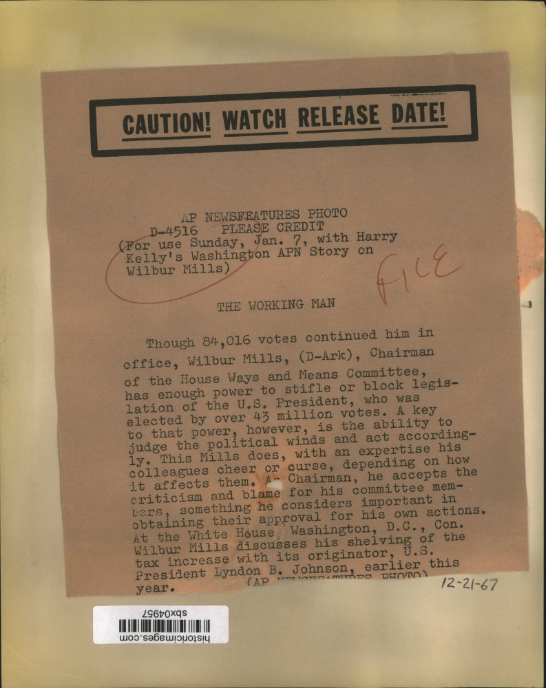 1967 Press Photo Wilbur Mills discusses his shelving of tax increase with LBJ