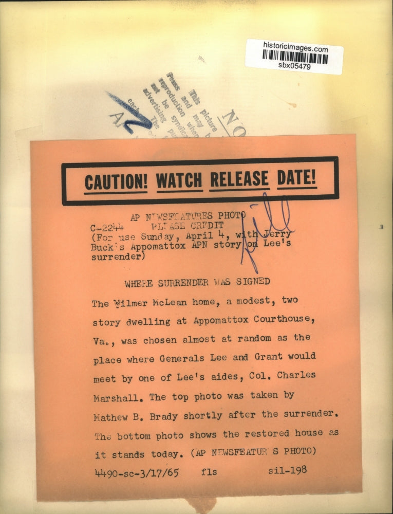 1965 Press Photo historica Wilmer McLean home, Appomattox Courthouse, VA