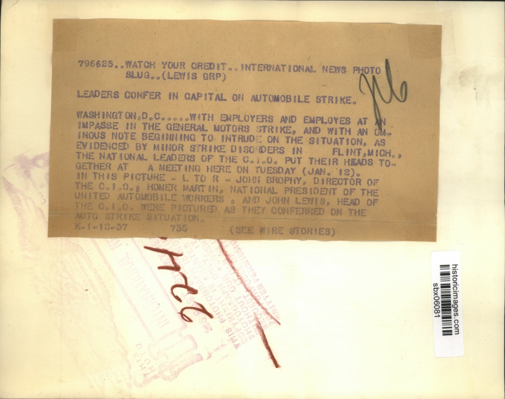 1937 Press Photo National Leaders of C.I.O Discuss General Motors Strike