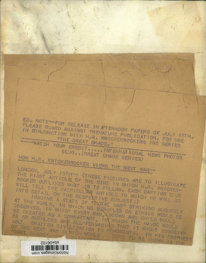 Press Photo scene from journalist HR Knickerbocker's "The Great Chaos" series