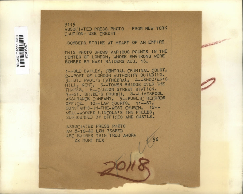 1940 Press Photo 12 German bomb targets in the center of London during WWII