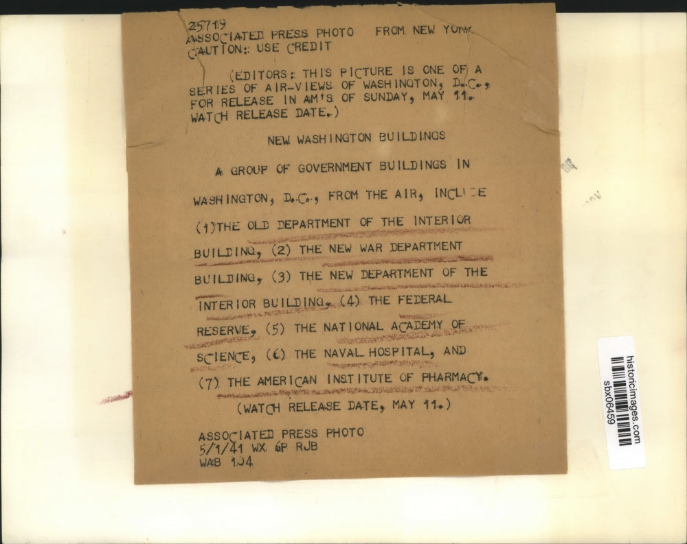 1940 Press Photo A Group Of Government Buildings Identified From The Air In DC