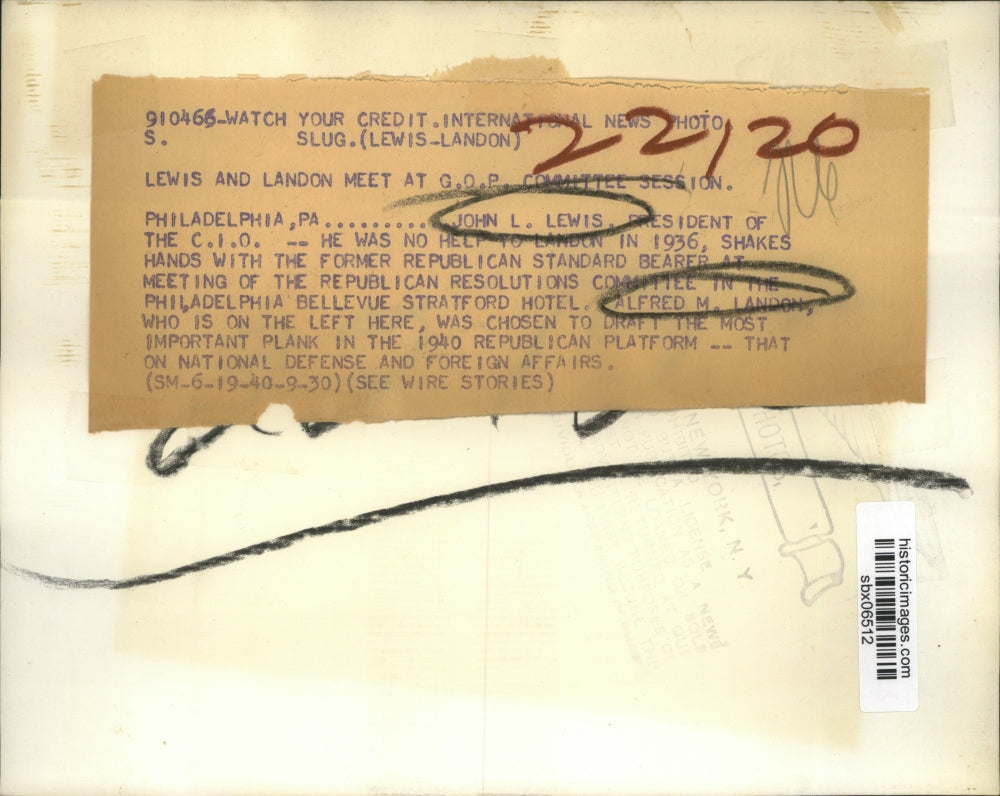 1940 Press Photo CIO leader John Lewis meets with GOP leader Alfred Landon