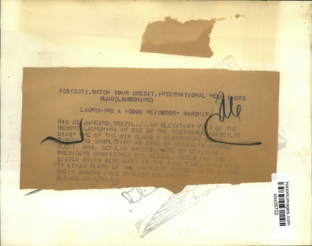 1940 Press Photo Recent launching of destroyer Marcilio Dias at Rio de Janiero