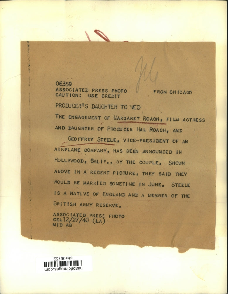 1940 Press Photo actress Margaret Roach engaged to plane mogul Geoffrey Steele