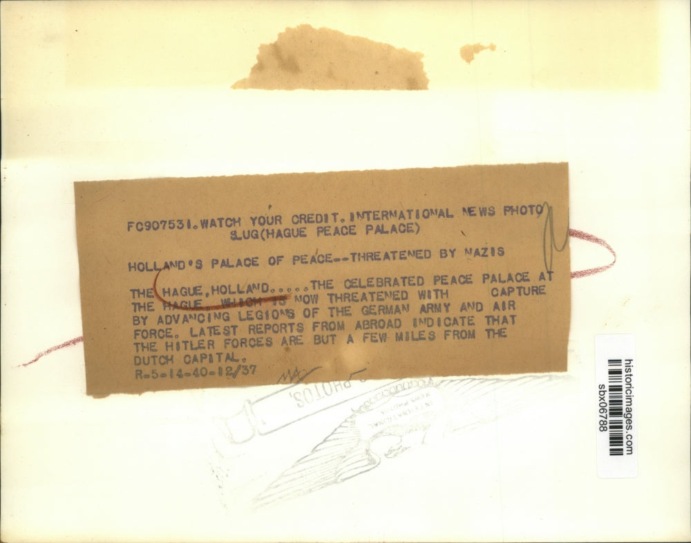 1940 Press Photo Peace Palace at the Hague Threatened by German Forces