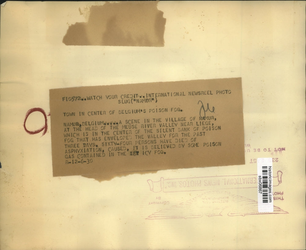 1930 Press Photo Namur Belgium after 64 died of asphixiation from fog