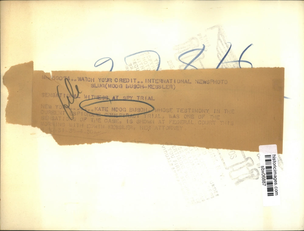 1938 Press Photo Kate Moog Bush testimony at espionage trial at Federal Court NY