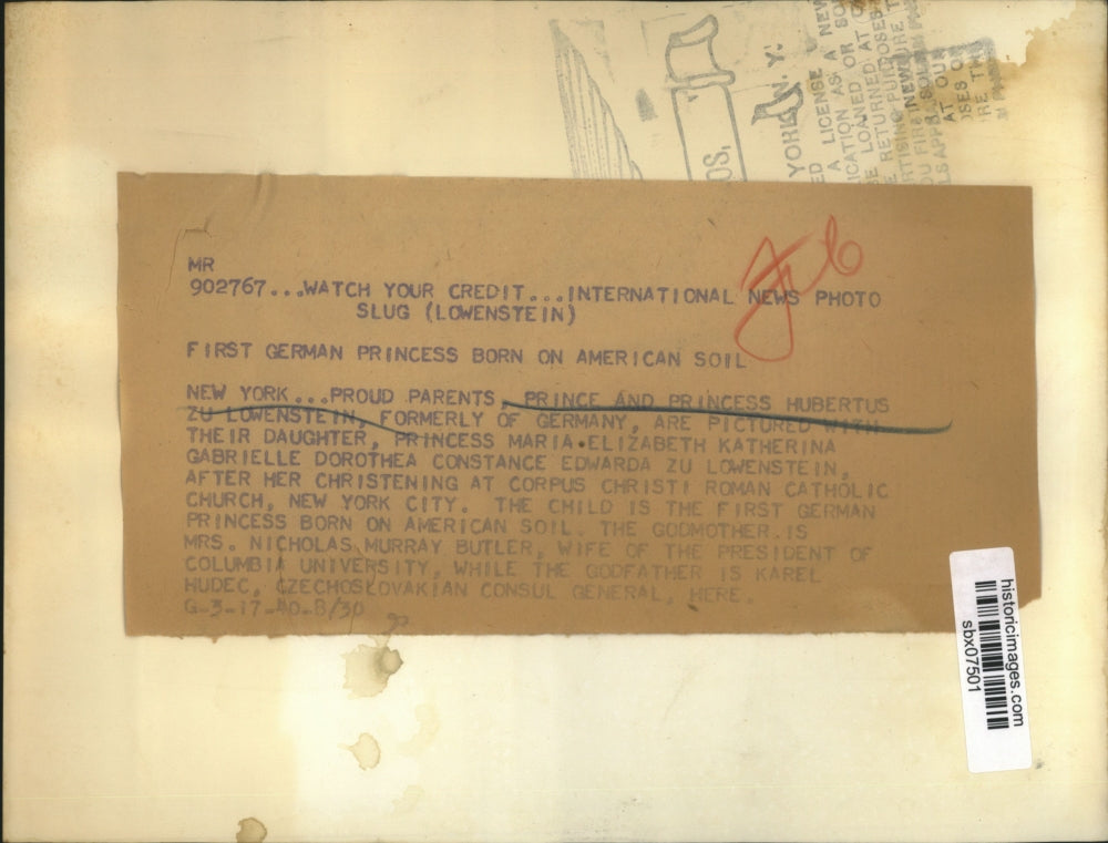 1940 Press Photo Prince & Princess Hbertus Zu Lowenstein & Princess Maria in NY