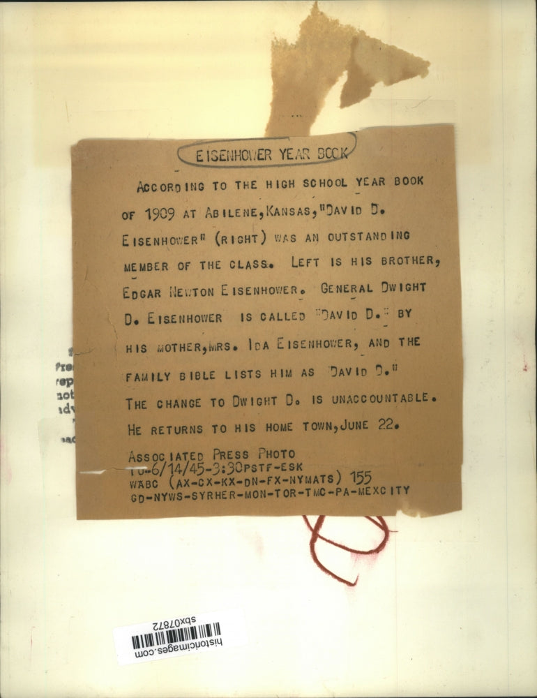 1945 Press Photo David D.Eisenhower and Brother Edgar Newton D. Eisenhower