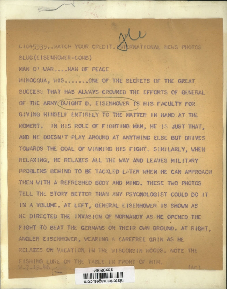 1946 Press Photo Army General Dwight Eisenhower directed invasion of Normandy