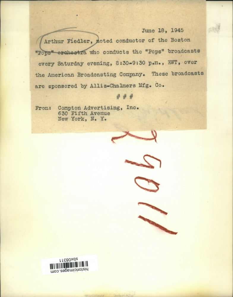 1945 Press Photo Arthur Fiedler noted conductor of Boston Pops orchestra