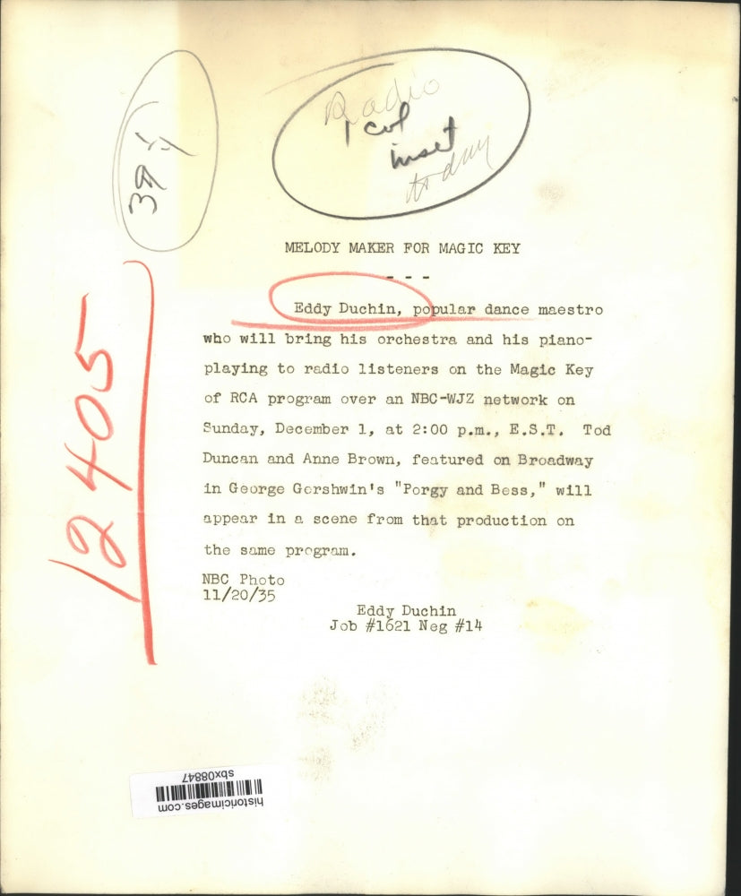 1935 Press Photo Eddy Duchin to appear on Magic Key of RCA Program - sbx08847