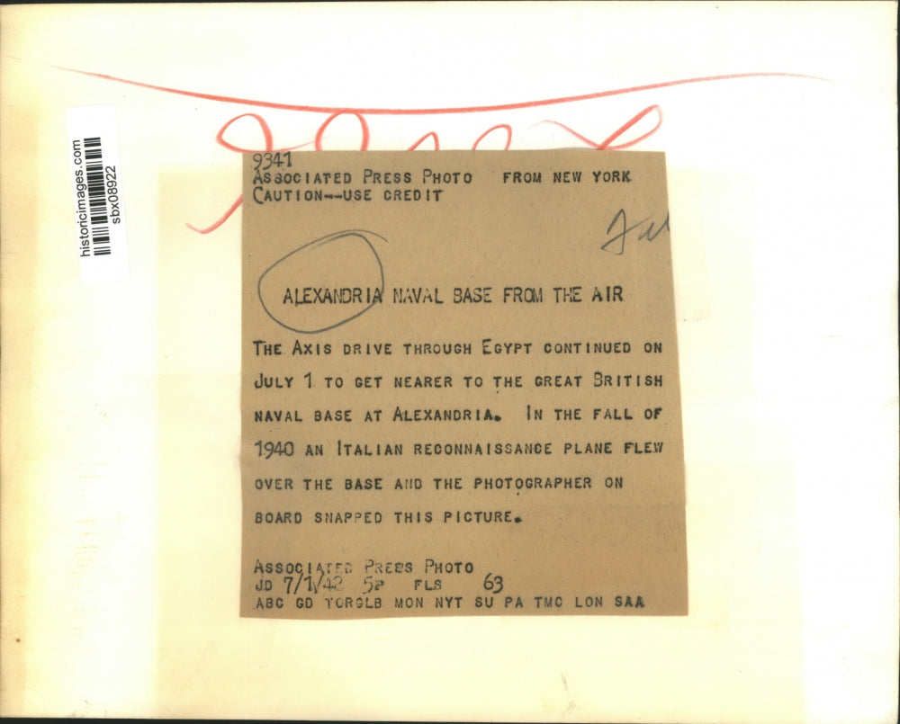 1942 Press Photo Alexandria, Egypt Naval Base Aerial View - sbx08922