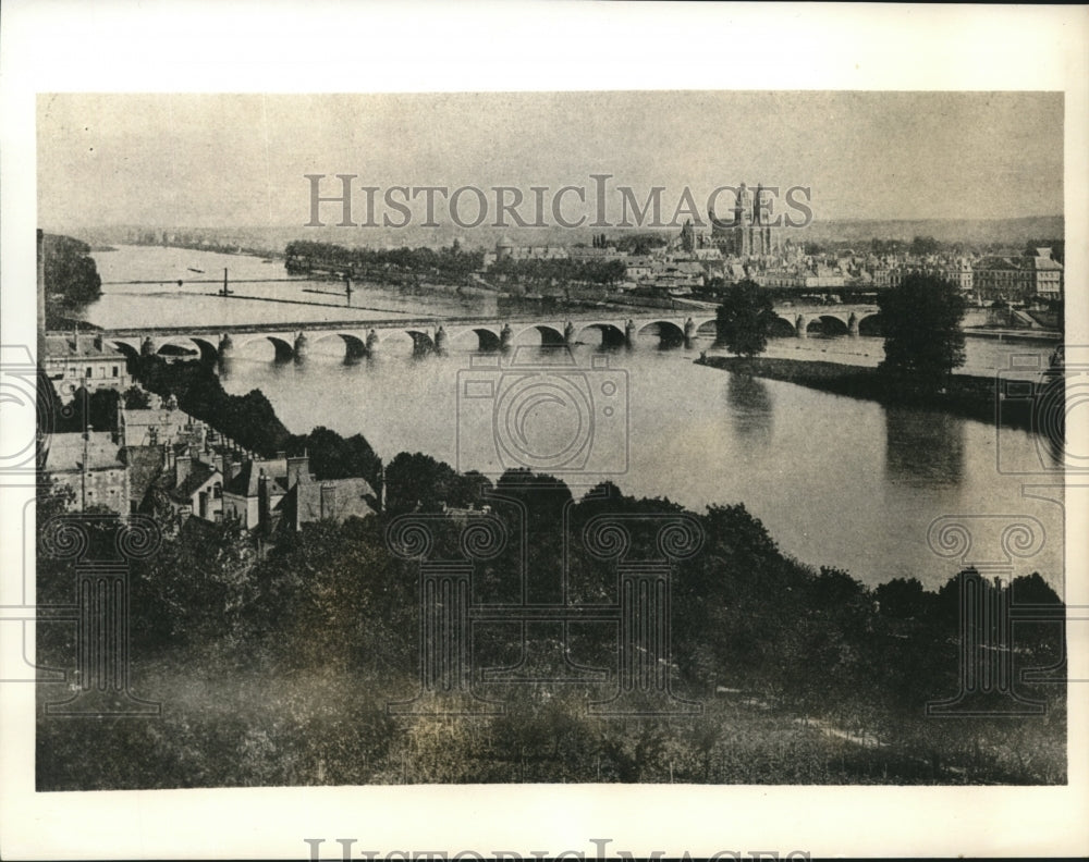 1940 Press Photo River Loire in Tours, France Aerial View - sbx08942
