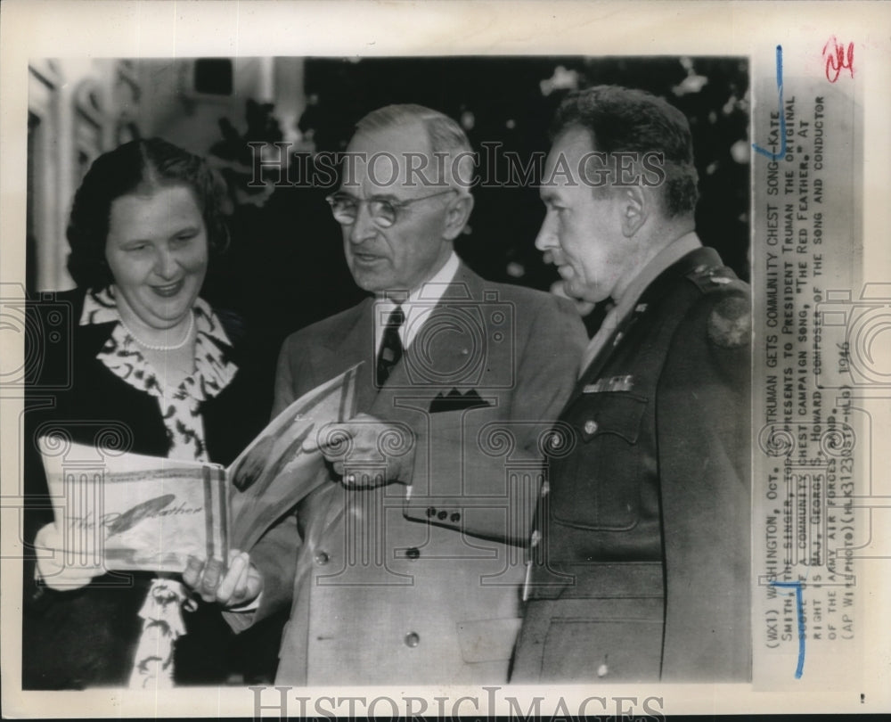 1946 Press Photo Kate Smith singer & President Truman & Maj GS Howard