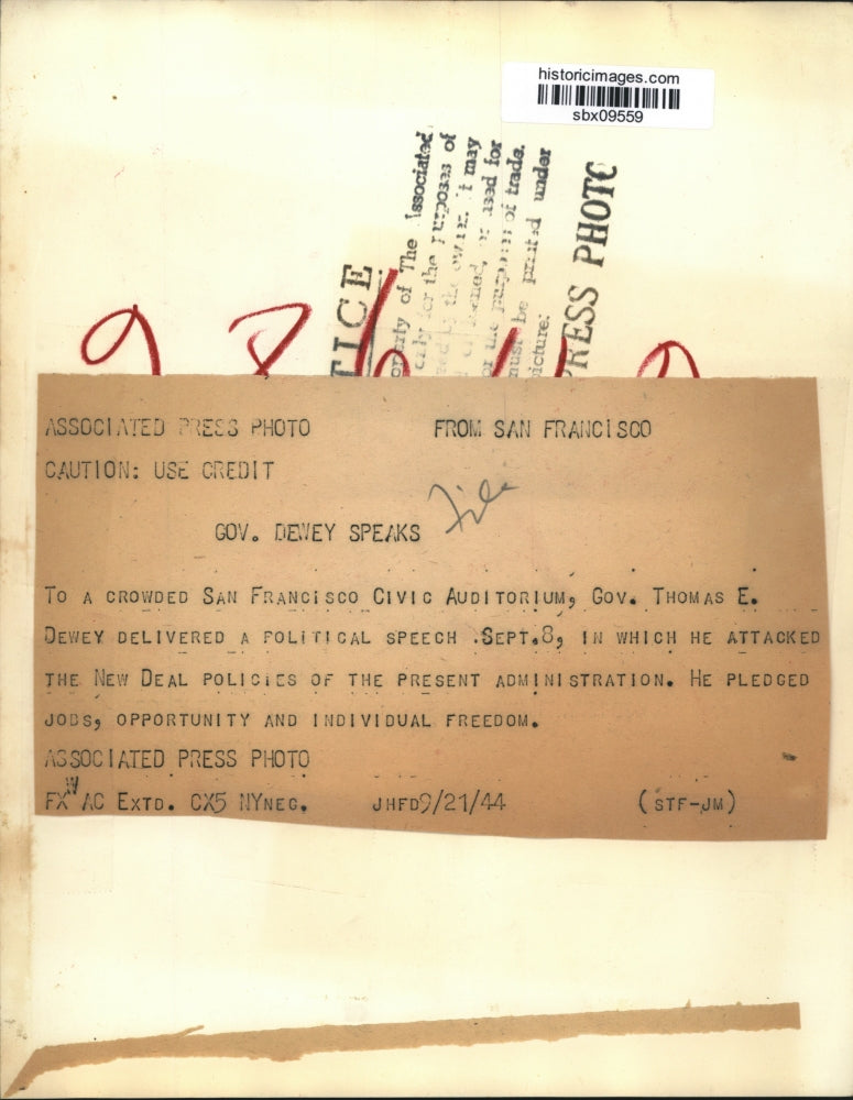 1944 Press Photo Governor Thomas Dewey Speaks Against The New Deal - sbx09559