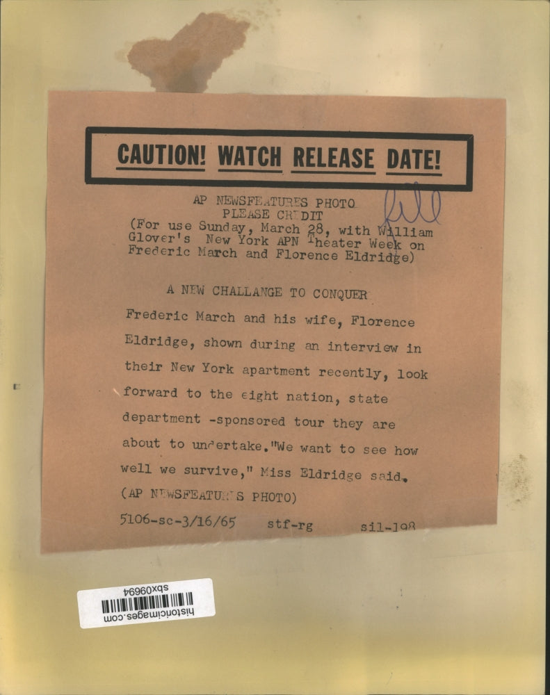 1965 Press Photo Frederic March and His Wife Florence Eldridge Are Interviewed