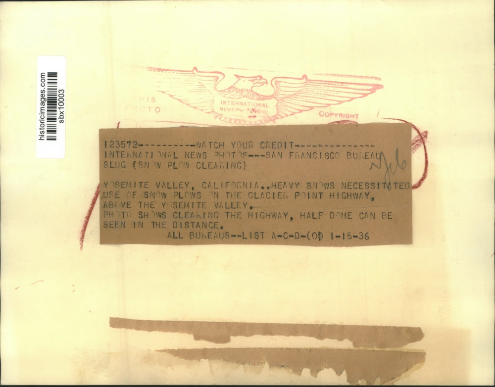 1936 Press Photo Heavy Snow Being Cleared at the Glacier Point Highway