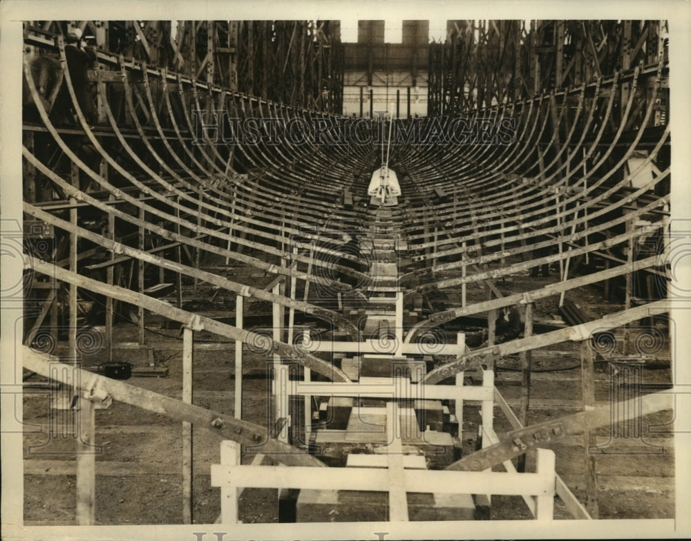 1933 Press Photo View Of The Keel Of The USS Porter as Work Began On 4 US Ships