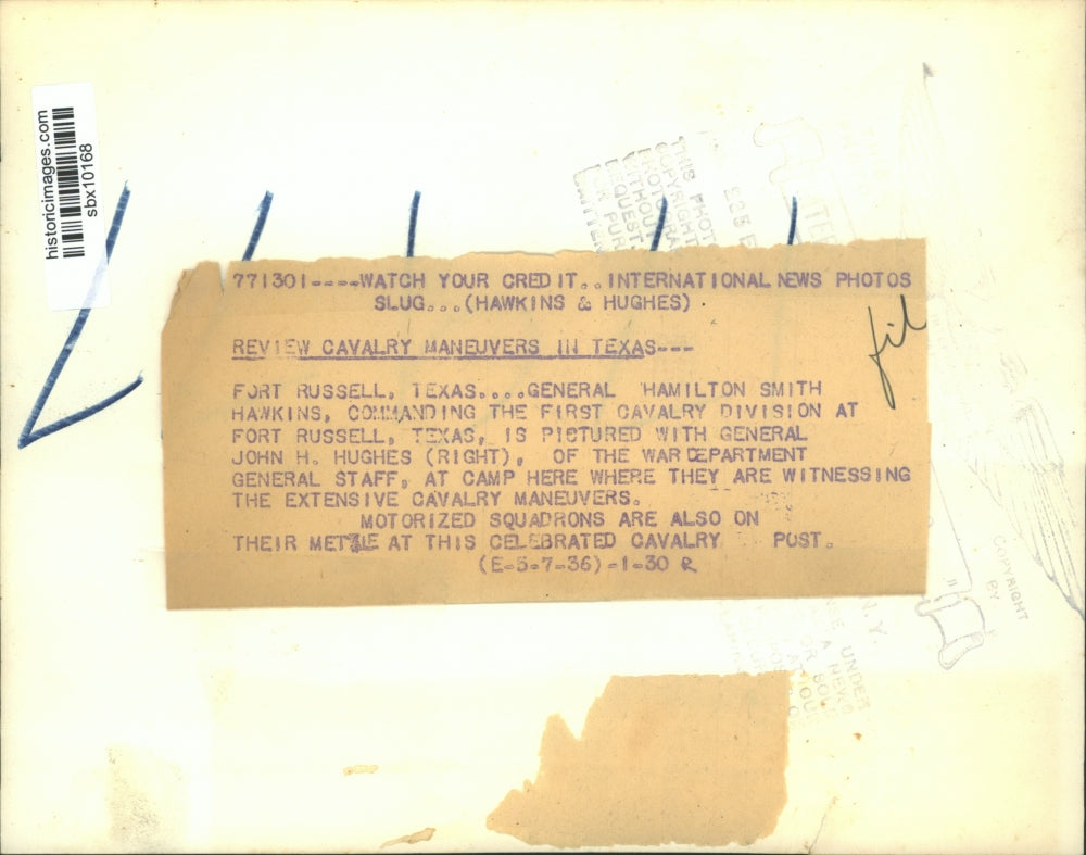 1936 Press Photo Gen. Hamilton Smith Hawkins with General John H. Hughes